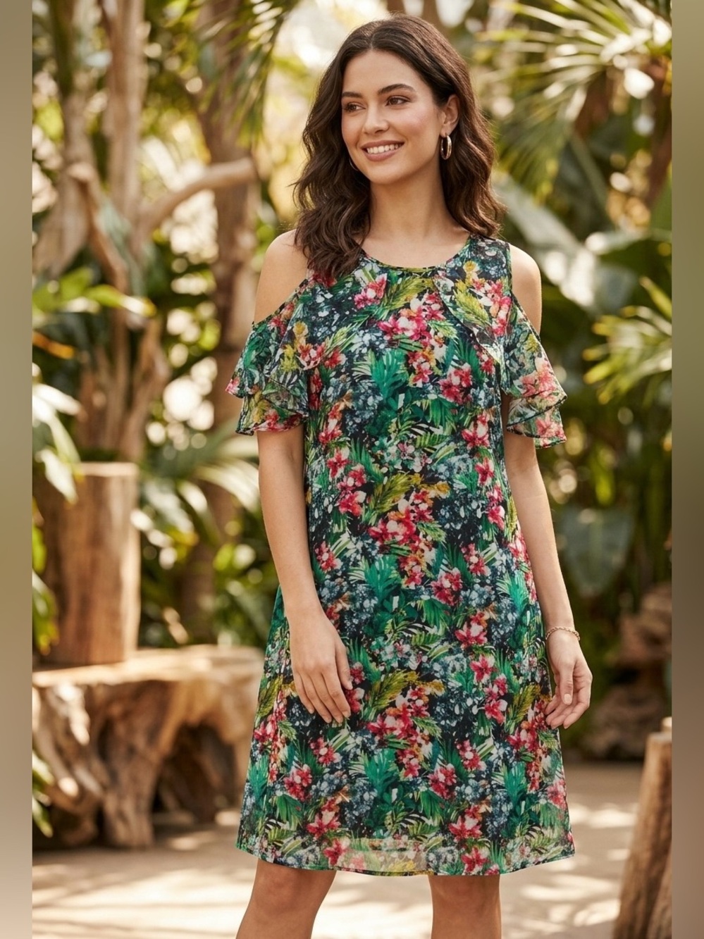 Jorge Pérez cold-shoulder ruffle shift dress size large